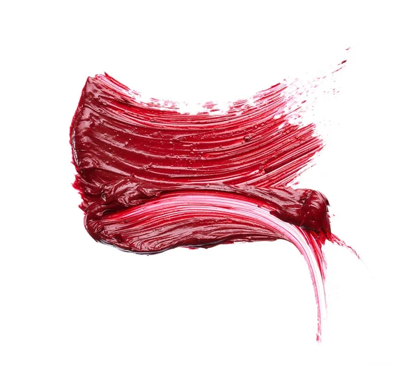 Mancha Textura Lápiz Labial Rojo Pintura Acrílica Aislada Sobre Fondo —  Fotos de Stock