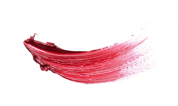 Mancha Textura Batom Vermelho Tinta Acrílica Isolada Sobre Fundo Branco — Fotografia de Stock