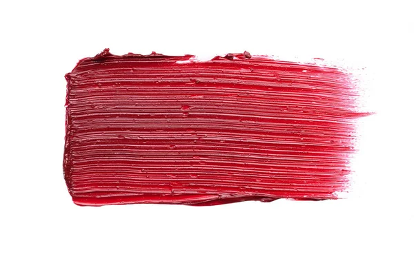 Mancha Textura Lápiz Labial Rojo Pintura Acrílica Aislada Sobre Fondo — Foto de Stock