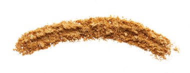 Beyaz arka planda izole altın göz farı dokusu. Kırık altın tozu makro doku