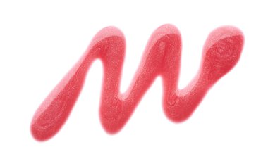 Hafifçe pembe darbeler ve dudak parlatıcı veya akrilik boya beyaz arka plan üzerinde izole doku