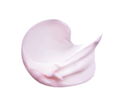 Hafifçe pembe darbeler ve yüz kremi veya beyaz arka plan üzerinde izole akrilik boya doku