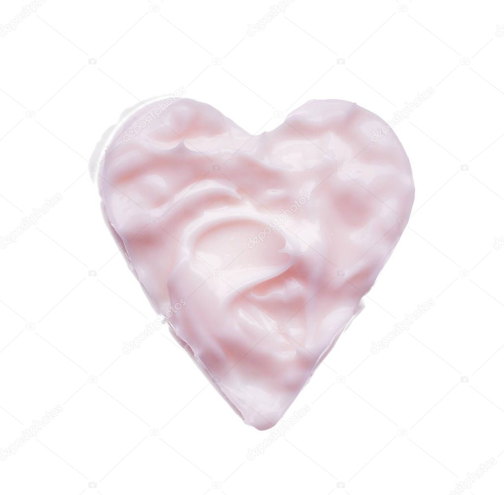 Gently pink strokes and texture of face cream or acrylic paint isolated on white background