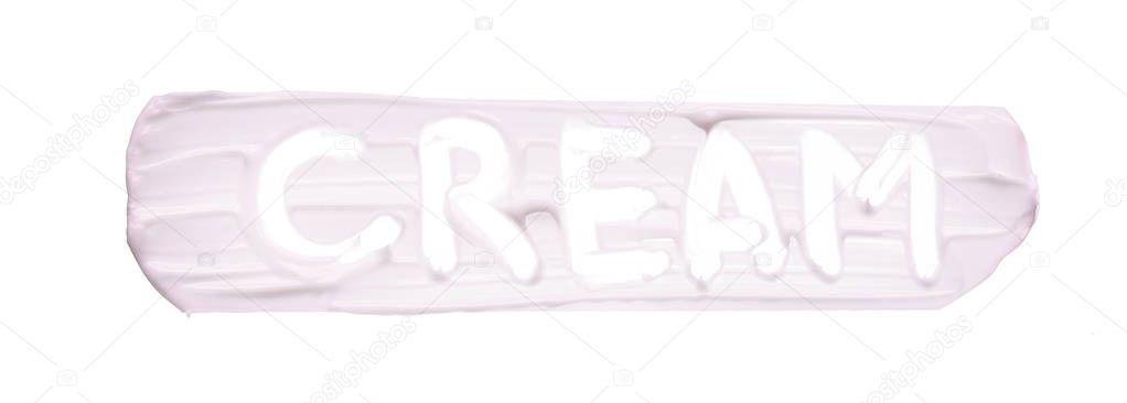 Gently pink strokes and texture of face cream or acrylic paint isolated on white background
