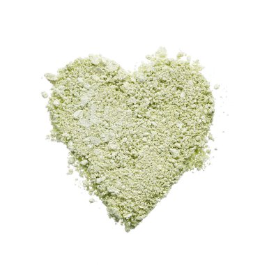 Açık yeşil göz farı veya beyaz arka planda izole yüz tozu makyaj. 