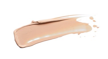 Beyaz arka planda izole edilmiş yüz vurgulayıcı veya akrilik boya yavaşça bej vuruşları ve dokusu