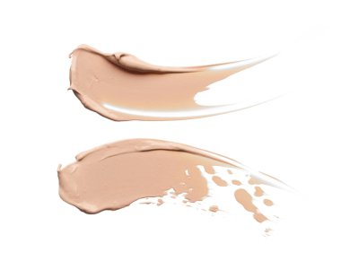 Beyaz arka planda izole edilmiş yüz vurgulayıcı veya akrilik boya yavaşça bej vuruşları ve dokusu