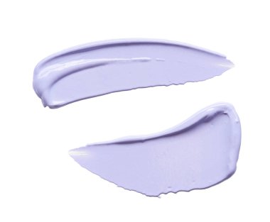 Hafifçe mor vuruş ve yüz krem veya beyaz arka planda izole akrilik boya dokusu