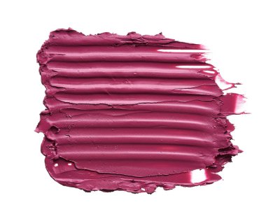 Beyaz bir arka plan üzerinde bordo renkli ruj veya akrilik boya lekeleri ve doku