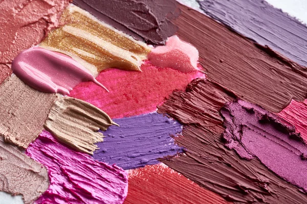 Texture Different Lipsticks Fashionable Shades Strokes Acrylic Paint — Stock Photo, Image