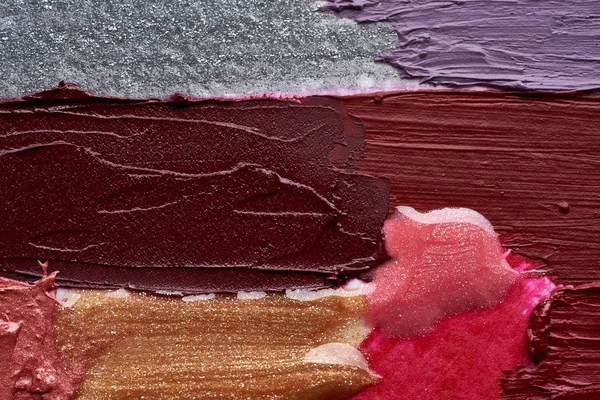 Texture Different Lipsticks Fashionable Shades Strokes Acrylic Paint — Stock Photo, Image