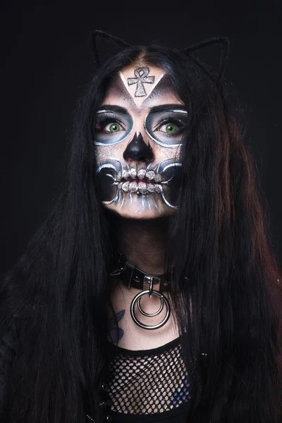 Makeup För Halloween Mask Santa Muerte Mexikanska Folklor — Stockfoto