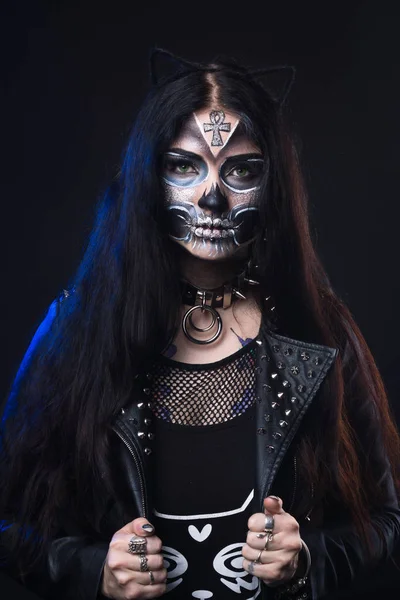 Maquillage Pour Halloween Masque Santa Muerte Folklorique Mexicain — Photo