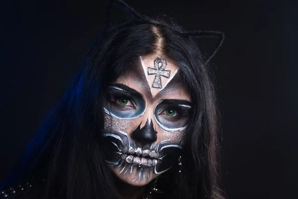 Smink Halloween Maszk Santa Muerte Mexikói Folklór — Stock Fotó