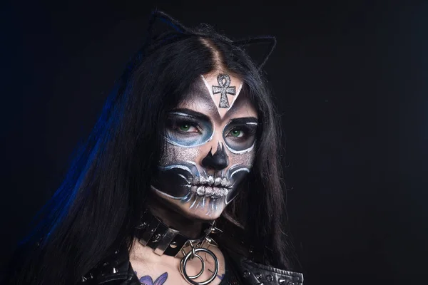 Makijaż Halloween Maska Santa Muerte Meksykański Folklor — Zdjęcie stockowe