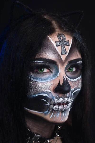 Makijaż Halloween Maska Santa Muerte Meksykański Folklor — Zdjęcie stockowe