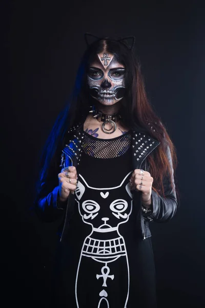 Maquiagem Para Halloween Máscara Santa Muerte Folclore Mexicano — Fotografia de Stock