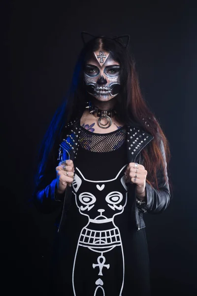 Maquillage Pour Halloween Masque Santa Muerte Folklorique Mexicain — Photo