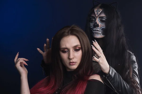 Makijaż Halloween Maska Santa Muerte Meksykańskiego Folkloru — Zdjęcie stockowe