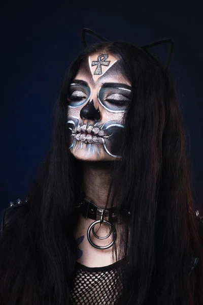 Trucco Halloween Maschera Santa Muerte Folclore Messicano — Foto Stock