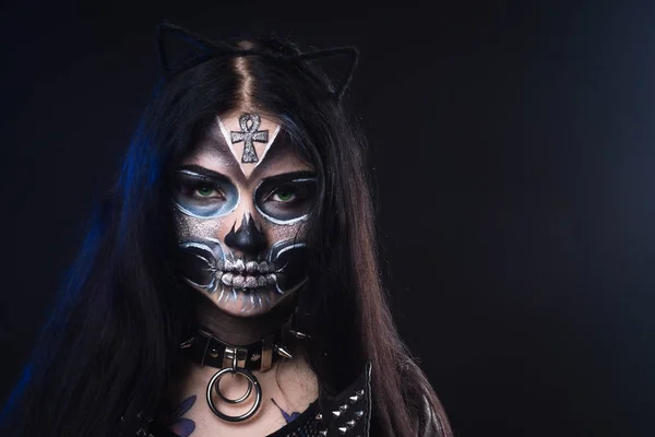 Makijaż Halloween Maska Santa Muerte Meksykański Folklor — Zdjęcie stockowe