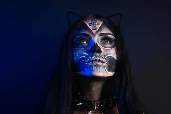 Makijaż Halloween Maska Santa Muerte Meksykański Folklor — Zdjęcie stockowe