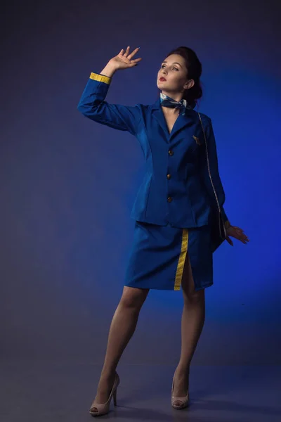 Schöne Junge Pinup Mädchen Anzug Der Stewardess — Stockfoto