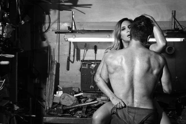 Man Woman Metalwork Shop Have Sex — Stock Photo, Image