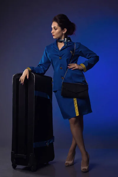 Schöne Junge Pinup Mädchen Anzug Der Stewardess — Stockfoto