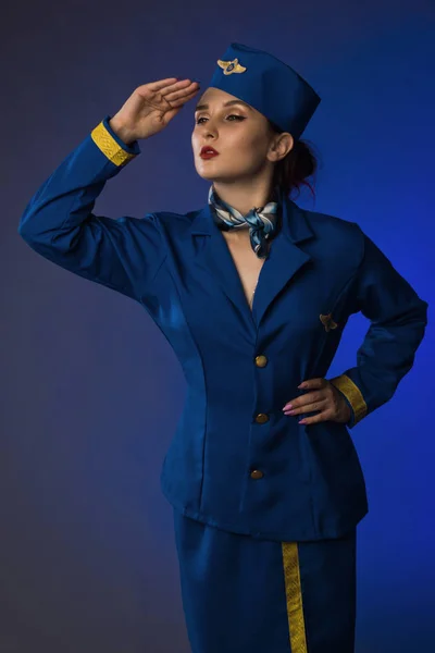 Mooie Pinup Meisje Pak Van Stewardess — Stockfoto