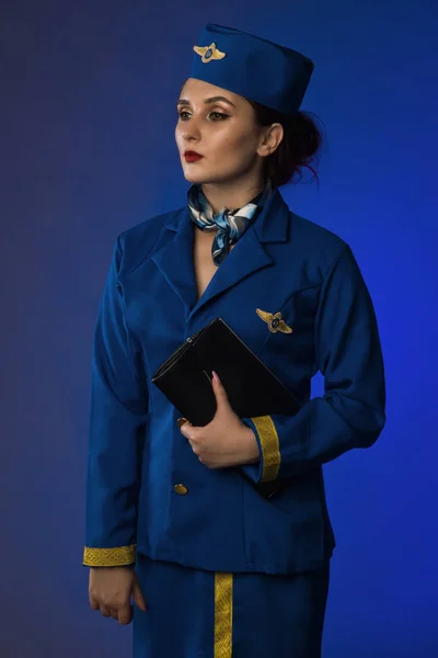 Mooie Pinup Meisje Pak Van Stewardess — Stockfoto