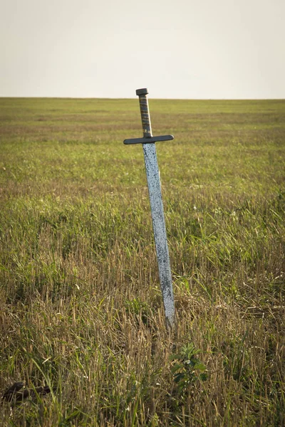 War Symbol Medieval Knight Sword Summer Fiel — Stock Photo, Image