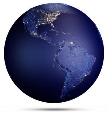 Beyaz üzerine dünya gezegeni. Nasa tarafından döşenmiş bu görüntü unsurları. 3D render