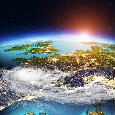 Batı Avrupa Hava durumu haritası. Nasa tarafından döşenmiş bu görüntü unsurları. 3D render