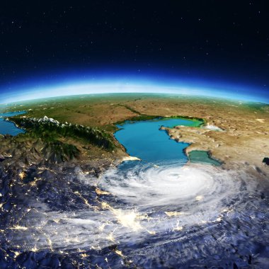 Hazar Denizi ve Kafkasya. Nasa tarafından döşenmiş bu görüntü unsurları. 3D render