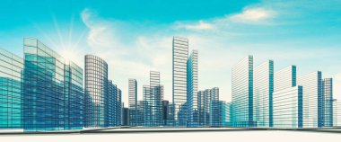 Şehir sahne şehir merkezi mimari. 3D render