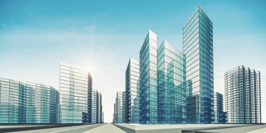 Şehir sahne şehir merkezi mimari. 3D render