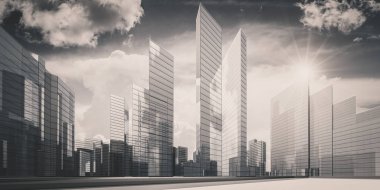 Bulutlardaki şehir - konsept mimari projesi. 3d oluşturma