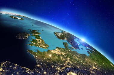 Planet Earth şehir ışıkları. Nasa tarafından döşenmiş bu görüntü unsurları. 3D render