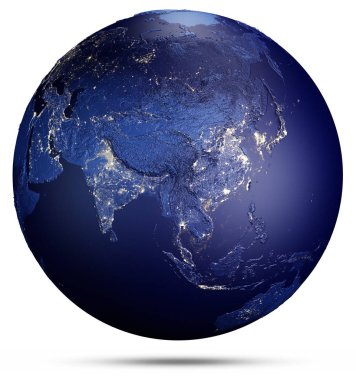 Uzaydan gelen Dünya gezegeni. Bu görüntünün elementleri NASA tarafından döşenmiştir. 3d oluşturma