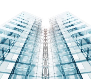 İnşaat modern mimari. Beyaz izole. 3D render