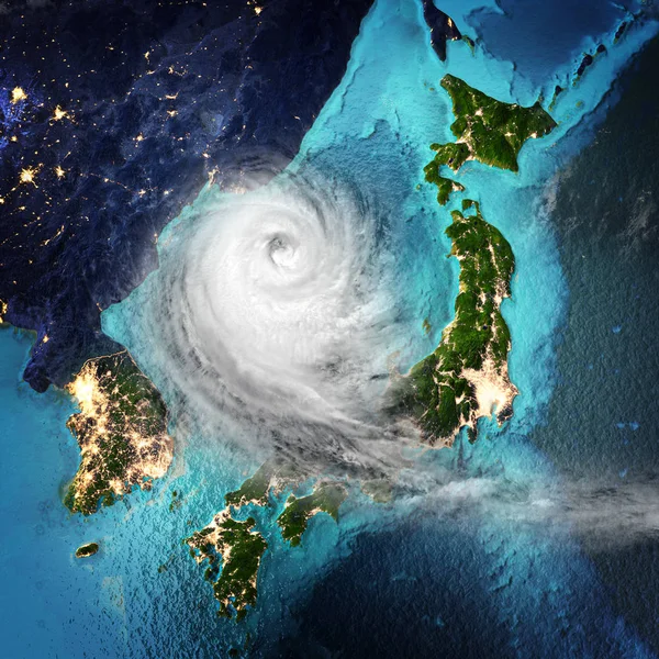 Japonya ve Kore. Nasa tarafından döşenmiş bu görüntü unsurları. 3D render