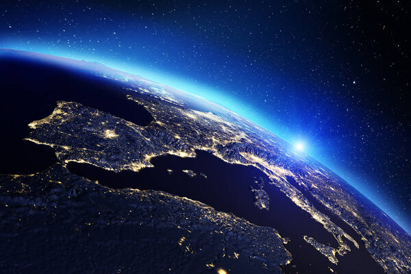 Planet Earth sunrise. Elements of this image furnished by NASA. 3d rendering