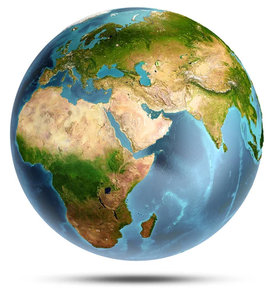 Beyaz üzerine dünya gezegeni. Nasa tarafından döşenmiş bu görüntü unsurları. 3D render