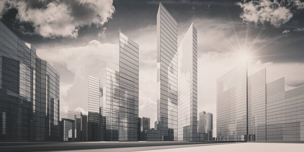 City in clouds - concept architecture project. 3d rendering