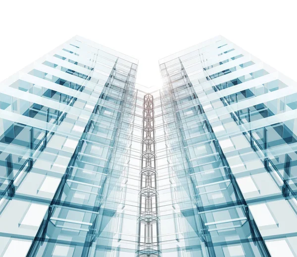 İnşaat modern mimari. Beyaz izole. 3D render