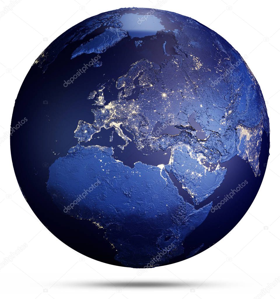 Planet Earth on white. Elements of this image furnished by NASA. 3d rendering