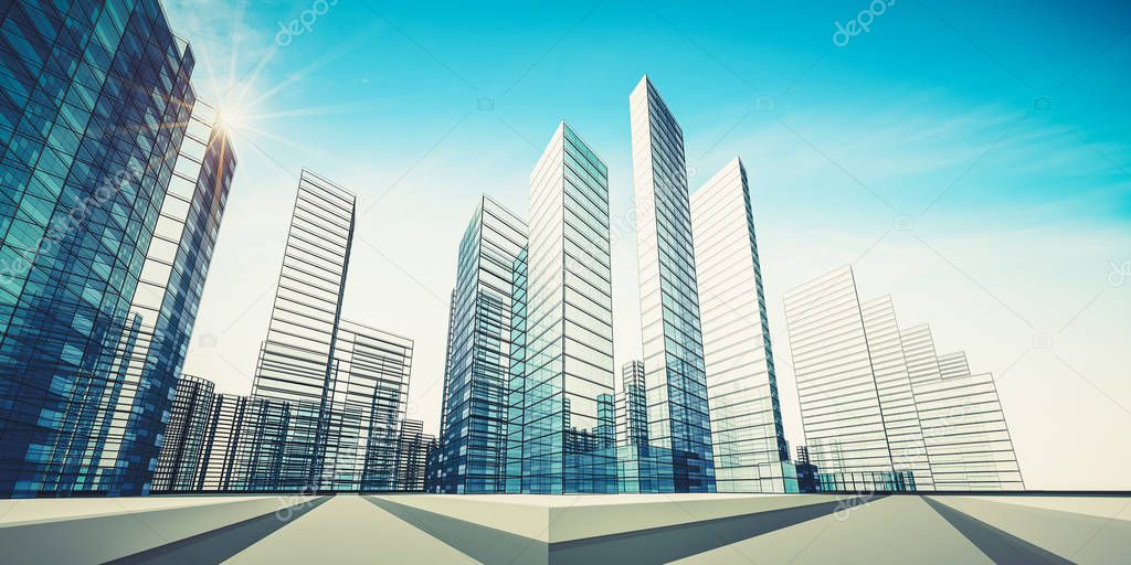 City scene downtown abstract architecture. 3d rendering
