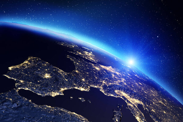 Planet Earth sunrise. 3d rendering