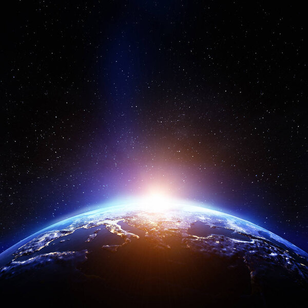 Europe sunrise from space